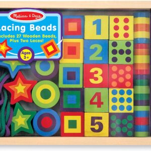 Melissa & Doug Deluxe Wooden Lacing Beads - Educational Activity With 27 Beads and 2 Laces - Beads For Toddlers, Fine Motor Skills Lacing Toys For Toddlers And Kids Ages 3+