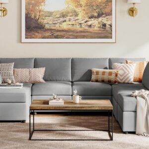 LINSY HOME Modular Sectional Sofa, U Shape Oversized Sofa Couch with Storage, Memory Foam, Modular Sectionals with Ottomans, 7 Seat Living Room Furniture Sofa Sets with Chaise, Grey
