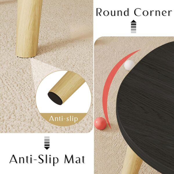 Small Coffee Table Low Table Solid Wood Sturdy Floor Table Desk for Sitting on The Floor, Storage and Living Room Furniture，Natural Wood，24inch (Round Black, 24 * 16inch) - Image 7