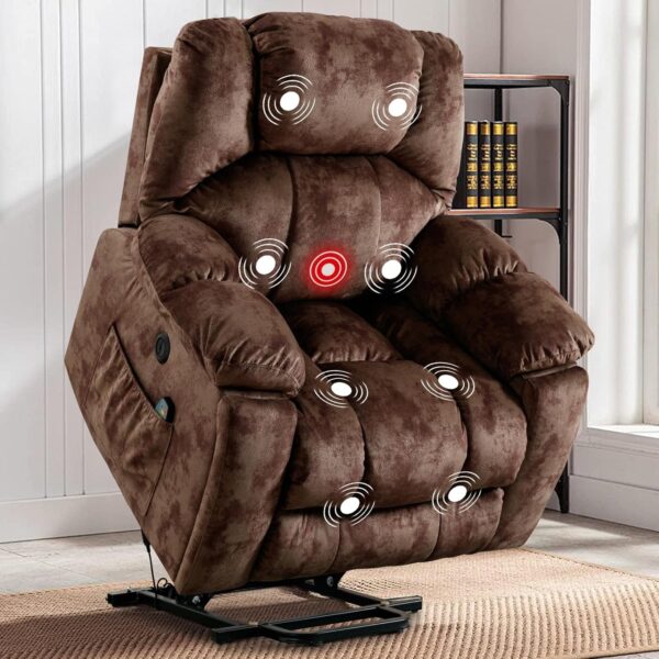 Phoenix Home Large Power Lift Recliner with Massage and Heat for Elderly, Electric Chair with USB Port, 2 Hidden Cup Holders, Brown2