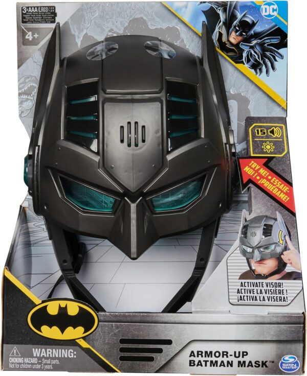 DC Comics, Armor-Up Batman Mask with Visor, 15+ Sounds & Phrases, Lights, Super Hero Costume, Kids Roleplay for Boys and Girls Ages 4+ - Image 2
