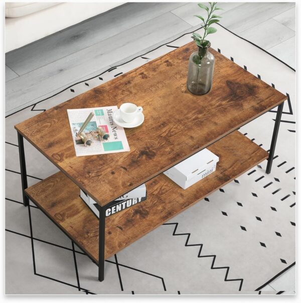 SENIG 2-Tier Coffee Table with Storage Shelf for Living Spaces, Brown Rectangle Wood and Sturdy Metal Side End Table, Functional Center Table for Living Room, 39.3 x 20 x 16 - Image 7