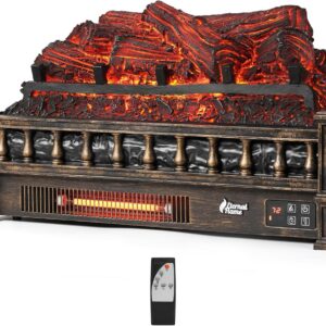 TURBRO Eternal Flame Infrared Electric Fireplace Logs, 23" Infrared Quartz, Remote Control Fireplace Insert Log Heater, Realistic Pinewood Ember Bed, Thermostat, Timer, 1500W Bronze