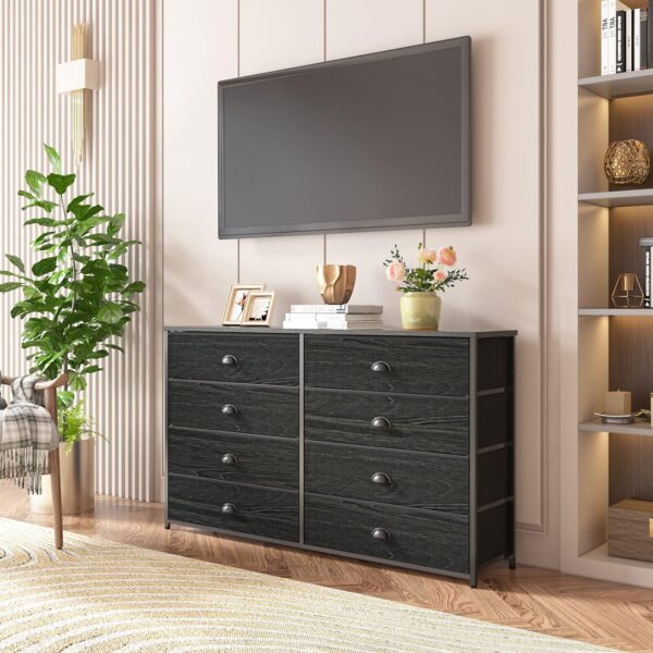 Furnulem Wide Dresser with 8 Fabric Drawers, TV Entertainment Center with Storage for 55'' TV, Large Chest of Drawers for Bedroom, Living Room, Dorm, Closet, Entryway, Wood Top (Black Oak) - Image 5