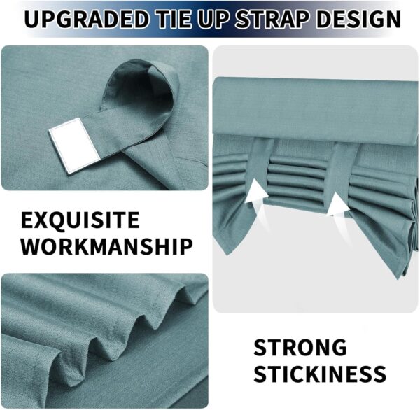 PureFit 100% Blackout French Door Curtains Blinds for Door Window Shade Patio Door Curtain Covering for Privacy Tie Up Insulated Linen-Like Front Door Cover Drapes, W12 x L40 Inch, 1 Panel, Dusk Blue - Image 4