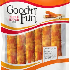 Good'n'Fun Triple Flavor 7 inch Rolls, Chews for Dogs, 6 Count (Pack of 1)