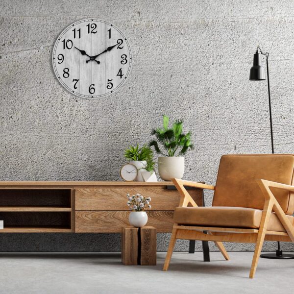 HYLANDA Wall Clock, 10 Inch Rustic Wall Clocks Battery Operated Silent Non Ticking, Country Round Wooden Clocks Farmhous Wall Decor for Bathroom, Living Room, Kitchen, Bedrooms, Dining Room (Gray) - Image 7