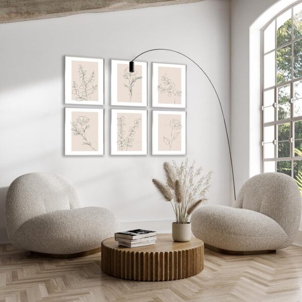 Neutral Botanical Wall Art Set of 6, Minimalist Abstract Botanical Prints Beige Leaf Plant Wall Decor Canvas Line Artwork, Boho Floral Botanical Wall Decor for Bathroom, Bedroom, Living Room, - Image 7
