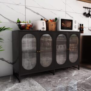 Modern Accent Sideboard Cabinet with Glass Doors, Freestanding Storage Cupboard Console Table for Kitchen Dining Living Room Hallway Office,Black