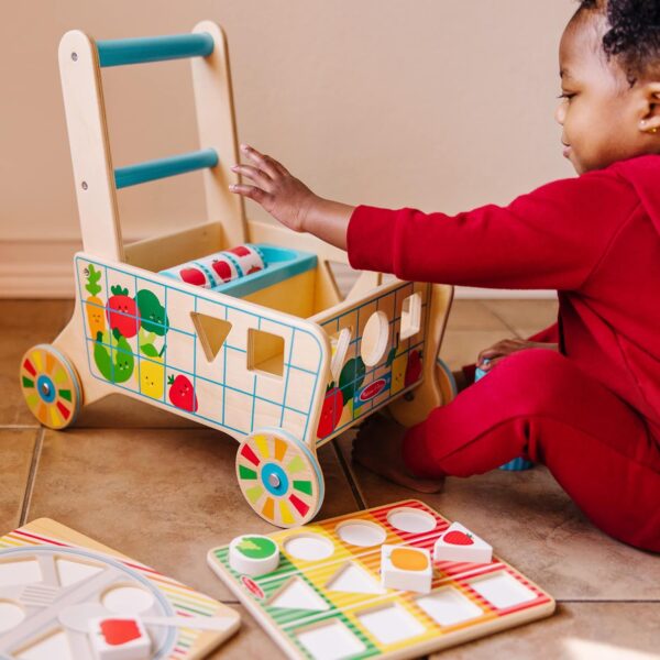 Melissa & Doug Wooden Shape Sorting Grocery Cart Push Toy and Puzzles - Pretend Play Grocery Toys, Sorting And Stacking Toys For Infants And Toddlers Ages 1+ - FSC-Certified Materials - Image 5