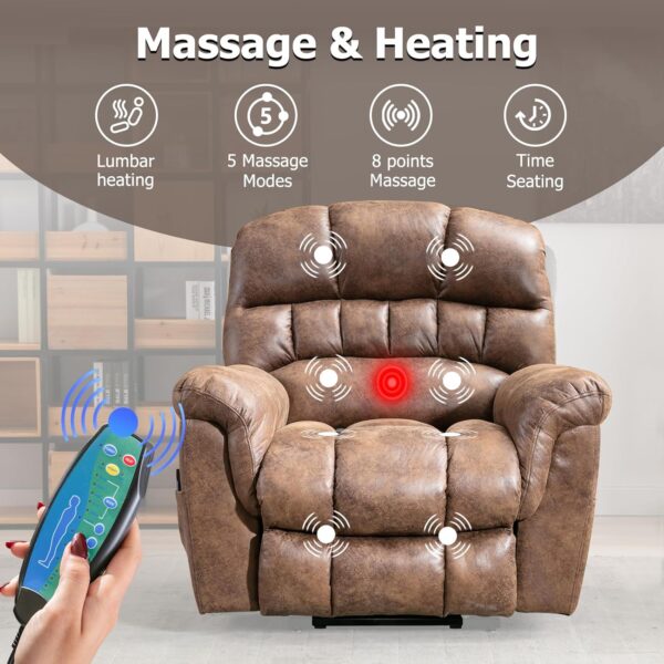 Phoenix Home Large Power Lift Recliner with Massage and Heat for Elderly, Heavy Duty & Safety Motor Reclining Chair, Faux Leather Electric Wider Recliner with USB Ports, 2 Side Pockets, Brown - Image 5