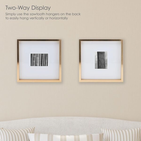 Mikasa 16x16 in. Gallery Frame for 15x15 in. Photo with 2 mm Beveled Mat, Vertical or Horizontal Display, Gold - Image 7