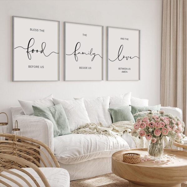 Heiple Set of 3 Framed Farmhouse Bless The Food Before Us Sign Kitchen Wall Decor for Dining Room Decor Wall Art Wood Signs (Gray,11"x14") - Image 3