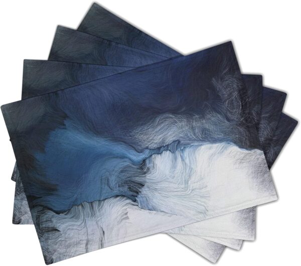 Black Blue Grey White Placemats Set of 4 Modern Art Abstract Coffee Plate Mat Washable Heat Resistant Linen Place Mats Royal Gray Dinner Placemat Indoor for Dining Table Kitchen Accessories Decor - Image 2