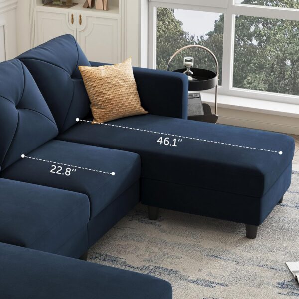 HONBAY Velvet Sectional Sofa with Chaise U Shaped Sectional Couch 4 Seat Sofa for Living Room, Dark Blue - Image 7