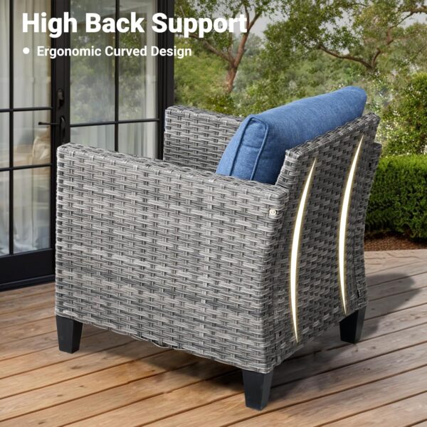 ovios Patio Furniture Set, 5 Pieces Outdoor Wicker Rattan Sofa Couch with Chairs, Ottomans and Comfy Cushions, All Weather High Back Conversation Set Garden Backyard, Denim Blue - Image 5