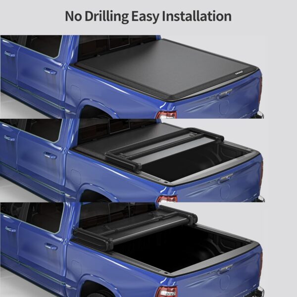 oEdRo Soft Tri-fold Truck Bed Tonneau Cover Compatible with 2016-2023 Toyota Tacoma with 5ft Bed, Fleetside with Track Rail System(Excl. Trail) - Image 3