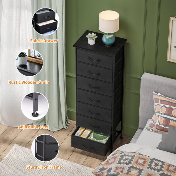 Fixwal Black Tall Dresser for Bedroom, Storage Dresser Organizer with 7 Fabric Drawers, Nightstand Furniture in Closet, Entryway, Hallway - Image 4