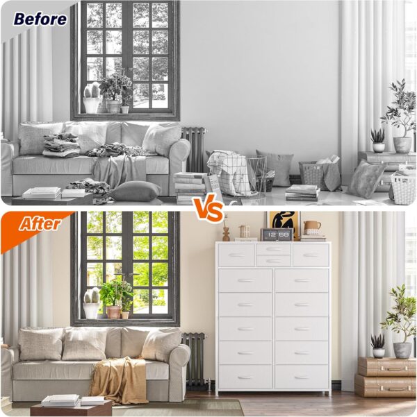 EnHomee Dresser, White Dresser for Bedroom with 14 Deep Drawers Tall Dresser for Girls Bedroom,Closet,Wooden Top,Sturdy Metal Frame, White 11.8" D x 37" W x 52" H - Image 5