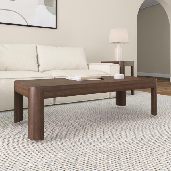 Plank+Beam Modern Rounded Coffee Table, 54 Inch, Solid Wood Contemporary Center Table for Living Room, Rectangle Tea Table, Walnut - Image 5