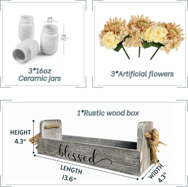 Besuerte Farmhouse Centerpieces for Tables - Mason Jar Centerpieces for dining table, Coffee Table Centerpieces for Living room with 3 White Mason Jars, Dining Table Decor - Image 2