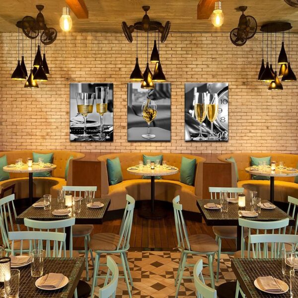 Kitchen Wall Art Dining Room Decor Wine Decor for Kitchen Wall Decor Kitchen Decorations Wall Champagne Glass Black and White Wall Art Decorations for Living Room Framed Canvas Prints Artwork - Image 5