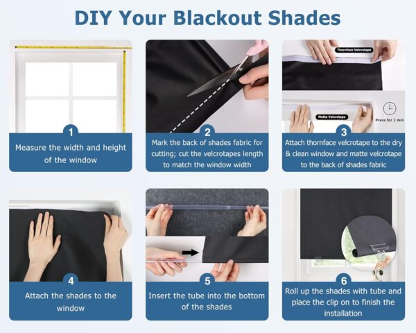 LazBlinds 100% Blackout Roller Shades, No Tools No Drill Cordless Blinds for Windows, Thermal Insulated UV Protection Privacy Window Shades for Bedroom (36''W x 72''H, Black) - Image 4