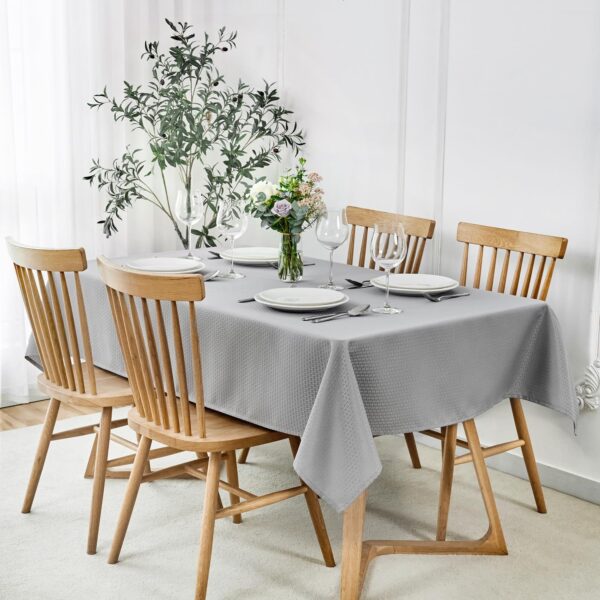 maxmill Tablecloth Weaved Texture Stain Resistant Waterproof, Wrinkle Resistant Washable Table Cloth, Fabric Table Cover for Dining Room, Indoor Outdoor Use, Rectangle 60 x 120 Inch, Light Grey - Image 2