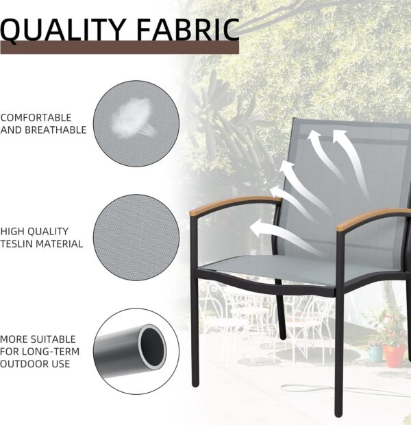 Shintenchi 3 Pieces Patio Bistro Sets, Outdoor Textilene Fabric Conversation Bistro Set, Textilene Fabric Front Porch Chairs Small Patio Furniture Set with Table for Lawn,Garden,Balcony (Black) - Image 2