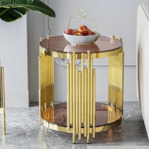 Round Glass Coffee Table Modern Luxury Black Center Table Living Room Table, Gold Stainless Steel Irregular Leg Cocktail Table (Black, 37" Coffee Table)