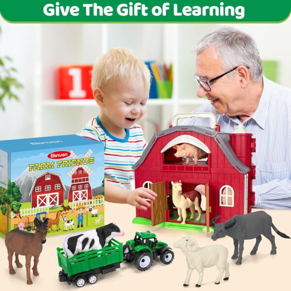 Farm Animals Toys for 1 2 3 4 5 Year Old Toddlers Girls Boys, Big Red Barn Farm with Figures Animals and Tractor Toys for Kids, Farm Playset Educational Learning Toys, Ideal Christmas Birthday Gifts - Image 7
