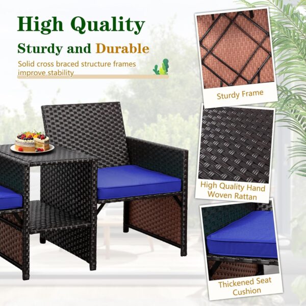 Shintenchi Wicker Patio Conversation Furniture Set with Detachable Chairs & Table and Two Removable Cushions,Rattan Wicker Lover Chair for Patio,Garden, Courtyard and Lawn Backyard (Blue) - Image 5