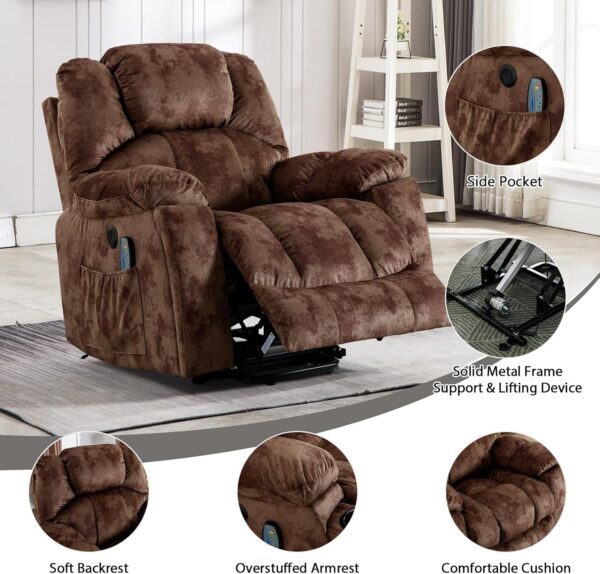 Phoenix Home Large Power Lift Recliner with Massage and Heat for Elderly, Electric Chair with USB Port, 2 Hidden Cup Holders, Brown2 - Image 4