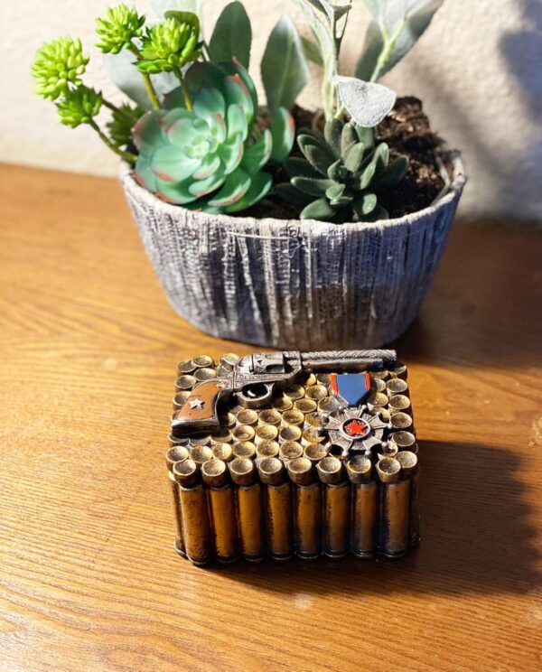 Urbalabs Small Bullet Shell Casing Stash Box Change Dish Jewelry Box Ammo Design Living Room Home Coffee Table Accessories House Warming Presents and Hunting Country Decor Bullet Art - Image 6