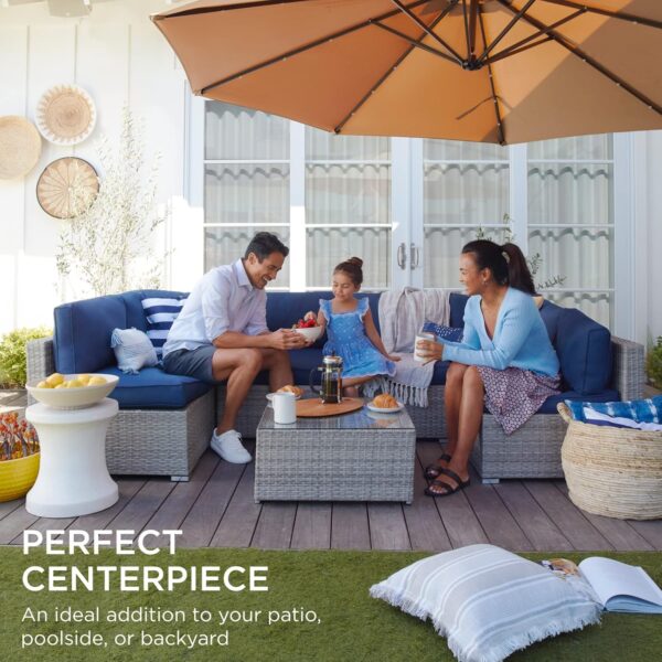 Best Choice Products 7-Piece Modular Outdoor Sectional Wicker Patio Conversation Set w/ 2 Pillows, Coffee Table, Cover Included - Gray/Navy - Image 6
