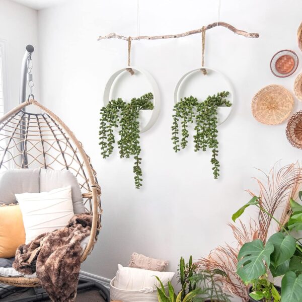 CEWOR Artificial Succulents Hanging Plants 2pcs Fake String of Pearls in Pot with Lanyard for Indoor Outdoor Wall Boho Wall Decor - Image 4
