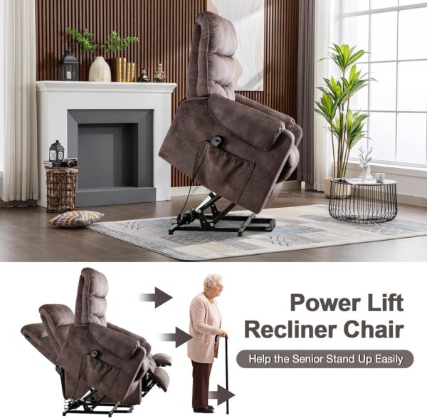 Phoenix Home Power Lift Chair for Elderly with Remote Control & Side Pockets Recliner, Brown - Image 4