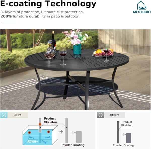 MFSTUDIO 5 Pieces Patio Dining Furniture Set for 4, 37" Steel Frame Slat Large Square Table with 1.57'' Umbrella Hole and 4 PE Rattan Dining Chairs, Outdoor Table and Chairs Dining Set for 4 - Image 4
