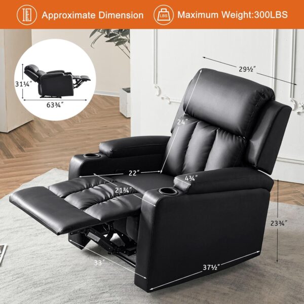 Furniliving PU Leather Recliner Chair, Modern Sofa Chair Recliner Chairs for Adults Home Theater Seating Single Sofa with Lumbar Support Overstuffed Sponge Lounge Chair Indoor Living Room (Black) - Image 4