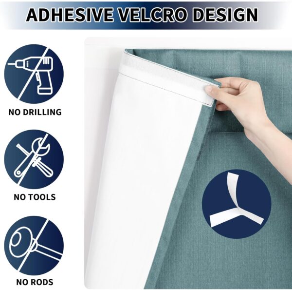 PureFit 100% Blackout French Door Curtains Blinds for Door Window Shade Patio Door Curtain Covering for Privacy Tie Up Insulated Linen-Like Front Door Cover Drapes, W12 x L40 Inch, 1 Panel, Dusk Blue - Image 3