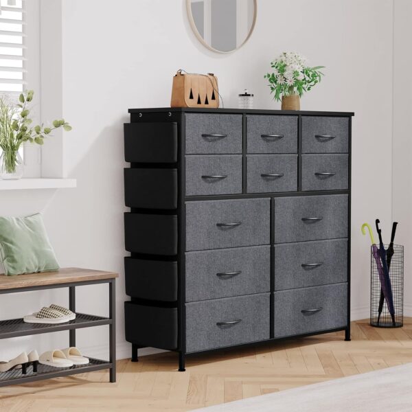Jojoka Dresser for Bedroom with 12 Drawer, Dressers & Chests of Drawers for Hallway, Entryway, Storage Organizer Unit with Fabric, Sturdy Metal Frame, Wood Tabletop, Easy Pull Handle… (Gray) - Image 4