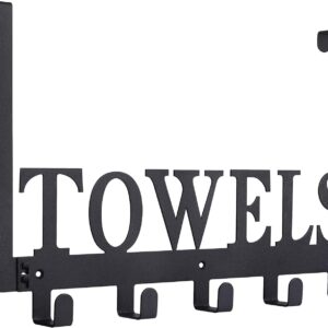 Over The Door Hooks, Towel Holder for Bathroom, Door Mount Towel Rack for Bedroom Kitchen Pool Beach Bathrobe, Wall Mount for Cabinet Cupboard Metal Sandblasted (Black)