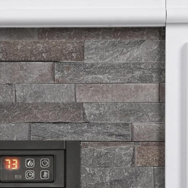 44" Electric Fireplace Mantel, LED Farmhouse TV Stand with Electric Fireplace Heater, Stacked Stone Surround and Remote Control 3D Realistic Flame, White Fireplace for Living Room Bedroom - Image 7