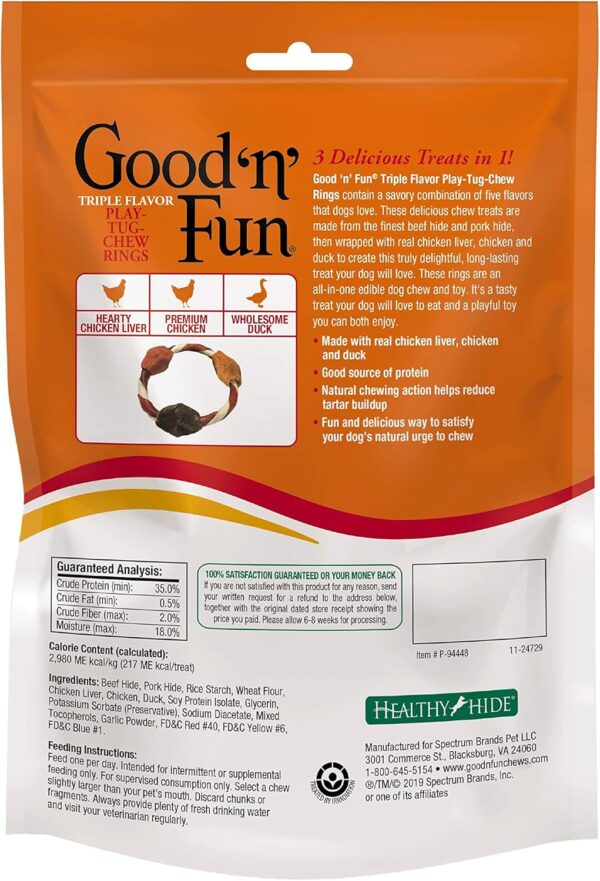 Good ’n’ Fun Triple Flavor Play-Tug-Chew Rings 4 Count, Snack For All Dogs - Image 2