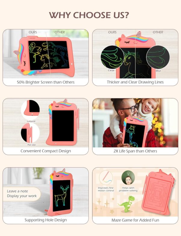 Jasonwell LCD Drawing Writing Tablet - Drawing Pad Doodle Board for Kids Toddlers Drawing Toy Educational Learning Toys Christmas Birthday Gift 2 3 4 5 6 7 8 Year Old Girls Boys (Pink Unicorn) - Image 5
