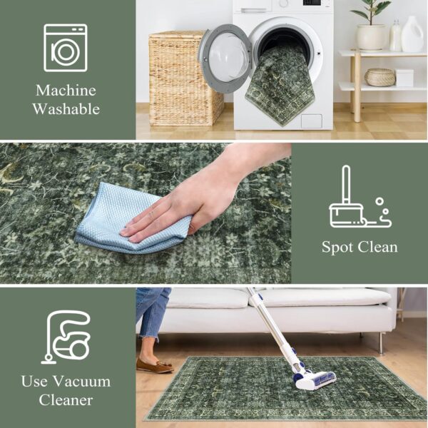 Anidaroel Washable Area Rug 5x7, Boho Large Green Rug for Living Room Vintage Soft Rugs for Bedroom, Non Slip Stain Resistant Dining Room Mat Carpet for Department Entryway Kitchen - Image 5