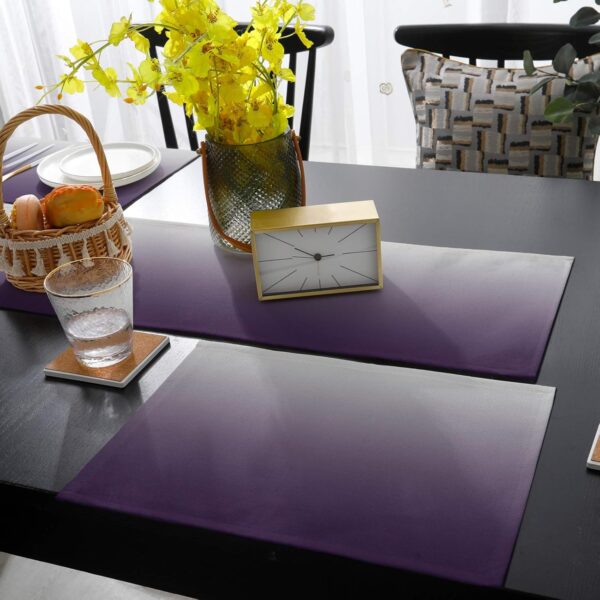 Table Runner with 6 Place Mats, Gray and Purple Gradient Color Cotton-Linen Dining Mat Sets Heat Resistant Washable Placemat for Dining Table/Kitchen/Living Room/Office/Picnic 13x90 Inch - Image 3