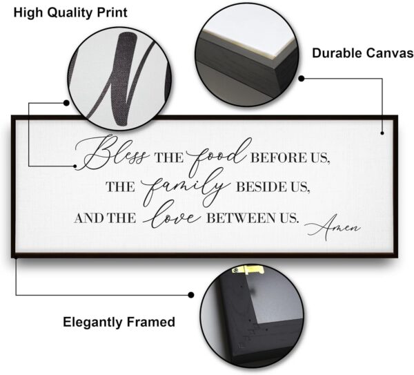 GraceView Bless the Food Before Us Wall Decor Framed Canvas - 42"X15" Inspirational Bless This Food Before Us Sign Wall Art with Hanging Accessories For Dining Room Wall Decor (Black) - Image 4