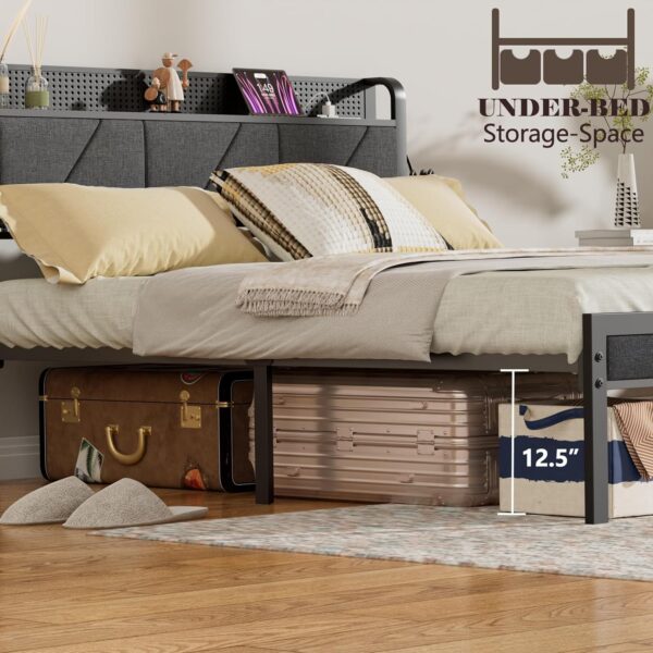 Furnulem Queen Size Bed Frame with Headboard and LED Lights,Upholstered Bedframe with Charging Station and USB Port, Platform Metal Bed Frame,No Box Spring Needed, Noise Free - Image 7