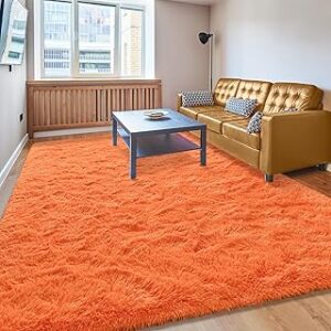 Rugs for Bedroom 5x8 Feet Area Rug for Living Room Ultra Soft Shaggy Carpet for Home Decor Long Plush Fluffy Mat Faux Fur Rug for Bedside Nursery Kids Room Fall Decor, Orange